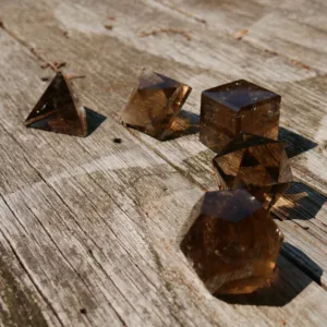 High Quality Natural Smoky Quartz Platonic Solids Set 2" | Tetrahedron Octahedron Hexahedron Icosahedron Dodecahedron | Sacred Geometry