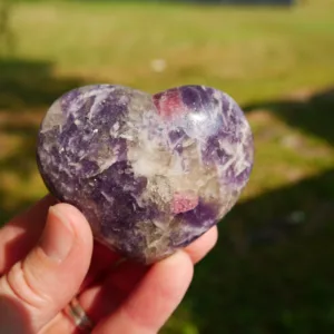 Lovely Unicorn Stone Crystal Heart 2.5"  | Lepidolite, Pink Tourmaline/Rubellite, Cleavelandite and Smoky Quartz