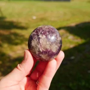 Beautiful Unicorn Stone Crystal Palm Stone 2" | Lepidolite, Pink Tourmaline/Rubellite, Cleavelandite and Smoky Quartz