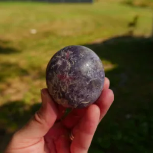 Beautiful Unicorn Stone Crystal Palm Stone 2.2" | Lepidolite, Pink Tourmaline/Rubellite, Cleavelandite and Smoky Quartz