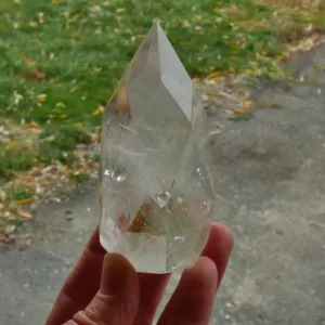 3.5″ Clear Quartz Faceted Flame with Chlorite Phantom Inside! | Faceted Egg 7.4 Oz