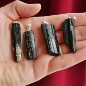 Raw Black Tourmaline Necklace Pendant on 18" Chain