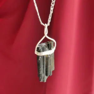 Wire Wrapped Raw Black Tourmaline Necklace Pendant on 18" Chain