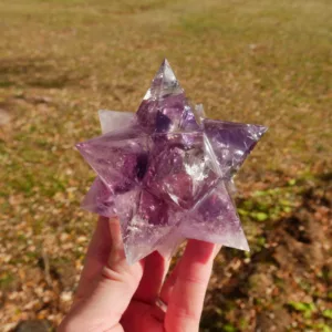 3.75" High Quality Chevron Amethyst Double Merkabah 15.4 Oz | Stellated Dodecahedron | 12-Pointed Crystal Star | Asteroid