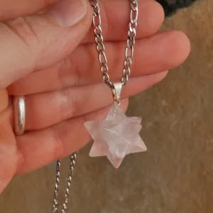 Rose Quartz Double Merkabah Necklace | 12-Pointed Star Crystal Pendant
