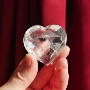 1.8" Clear Quartz Heart: Faceted Crystal Carving, Brazil