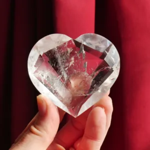 2.5" Clear Quartz Heart: Faceted Crystal Carving, Brazil
