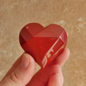 2" Red Jasper Heart: Faceted Crystal Carving, Brazil