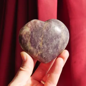 Unicorn Stone Crystal Heart Carving 3" | Lepidolite, Pink Tourmaline/Rubellite, Cleavelandite and Smoky Quartz