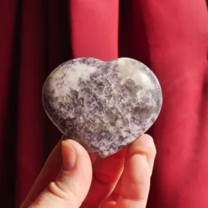 Unicorn Stone Crystal Heart Carving 2.4" | Lepidolite, Pink Tourmaline/Rubellite, Cleavelandite and Smoky Quartz