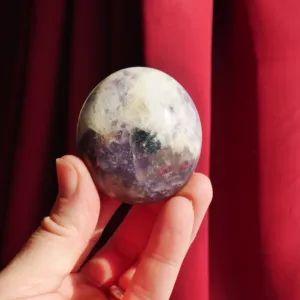 Beautiful Unicorn Stone Crystal Palm Stone 2" | Lepidolite, Pink Tourmaline/Rubellite, Cleavelandite and Smoky Quartz