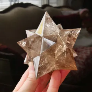 4" Natural Smoky Quartz Double Merkabah 1 Lb | Stellated Dodecahedron | 12-Pointed Crystal Star | Asteroid