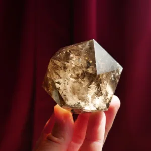 2" Natural Smoky Quartz Icosahedron Crystal with Gold Rutile Star 9.1 Oz | Water Element of the Platonic Solids | Sacred Geometry